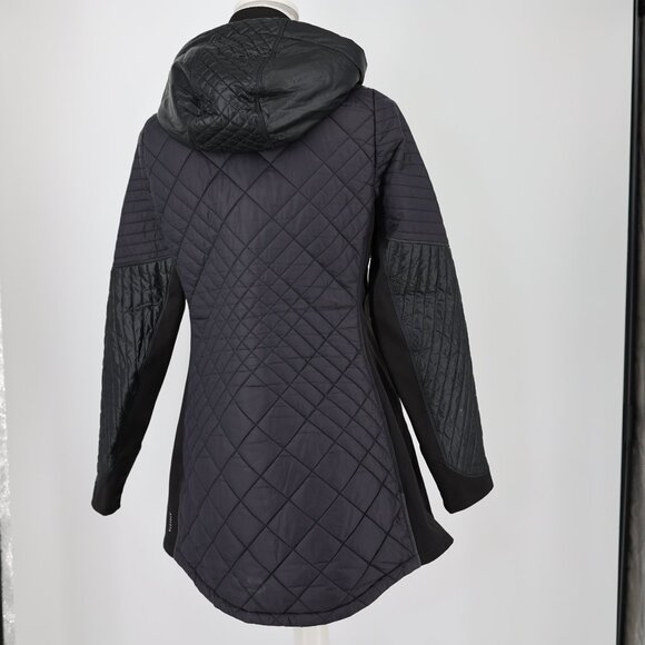 Athleta Womens Bayview Quilted Hooded Coat Black SP Longline Warm Winter Jacket - Picture 9 of 16